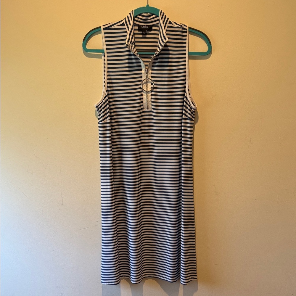 MSK Blue and White Striped Sleeveless Dress